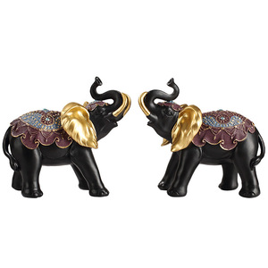 Auspicious <b>Elephant</b> Figurines Resin 2Pcs Feng Shui <b>Decor</b> For Living Room Entryway TV Cabinet Wine Cabinet - Product Image 5