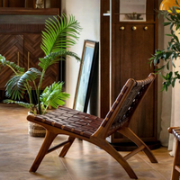 Fauteuil Selle, Chaise Simple en Rotin Tressé en Bois Massif Style Nordique, Fauteuil Inclinable Simple Vintage Japonais pour Balcon et Hôtels de Charme
