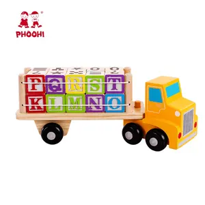 أطفال تعلم التعليمية التراص بلوك سيارة أطفال خشبية الأبجدية إلكتروني شاحنة لعبة