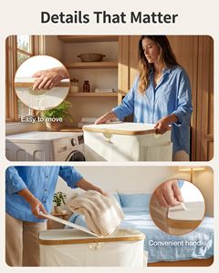 Panier à linge à 2 sections avec couvercle, 140 L, panier à linge sale, double panier à linge avec poignées en bambou pour buanderie, salle de bain - Product Image 2