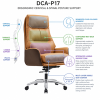 Chaise de bureau de direction ergonomique de luxe en cuir, dossier haut, bicolore, avec mécanisme de basculement à genouillère à double levier et pivotante