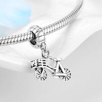 Véritable 925 argent sterling Stylé Vélo Rose CZ Perles Pendentif Charmes Bijoux Ajustement Charmes Bracelets fabrication de bijoux Offre Spéciale