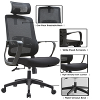 Chaise de bureau en mesh noir à dossier haut, directement de l'usine |   Chaise ergonomique à hauteur réglable avec accoudoirs fixes intégrés en nylon pour la maison et le bureau