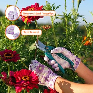 Guantes DE TRABAJO antideslizantes antiestáticos Flor Rosa Impreso PU Recubierto EN388 Certificado Poliéster Algodón Jardinería Trabajo de seguridad - Product Image 1