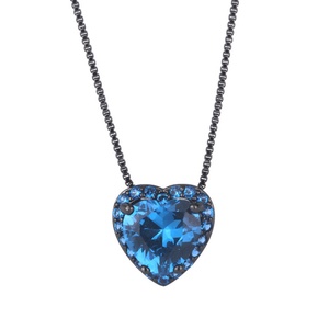 Tarnish-resistant Eco-friendly Copper 9*9MM Blue Zircon Black Gold Plated Heart Necklace and <b>Earring</b> <b>Set</b> for Romantic Occasions - Product Image 2