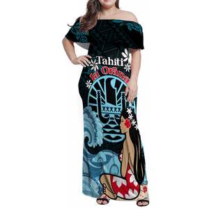Robe longue sexy à volants pour femmes Tahiti <span class=keywords><strong>polynésien</strong></span> Tribal Tattoo Design Puletasi Haïti élégante robe à manches courtes - Product Image 3