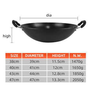 <span class=keywords><strong>Wok</strong></span> chinois traditionnel rond en nid d'abeille pour la cuisson et le sauté, en fer nitride antiadhésif avec double poignée - Product Image 3