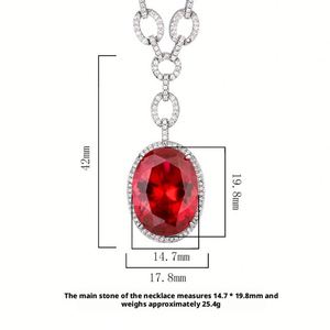 Collier pendentif classique anti-ternissement en cuivre écologique avec serti clos, zircone cubique rouge colorée taille ovale 15*20mm pour femme - Product Image 6