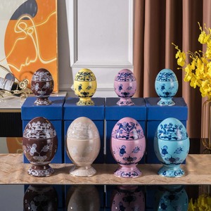 Tarro de cerámica con forma de huevo y elegante diseño floral, contenedor de almacenamiento de alimentos para encimera de cocina, tarro decorativo para servir en mesa. - Product Image 2