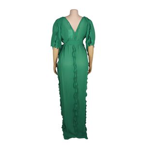 Zhezhe ชุดเดรสผู้หญิงสไตล์แอฟริกันแขนครึ่ง2024, เดรสคอวีอัดพลีทแต่งระบายขอบมุกผ้าชีฟอง - Product Image 2