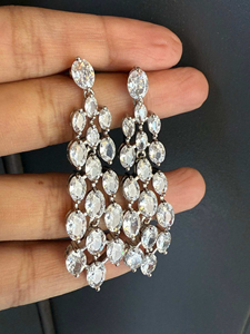 Oval Moissanite 925 Silver Lariat <b>Necklace</b> Earring Set <b>Statement</b> Chunky Design Engagement Party Jewelry Gift Style - Product Image 6