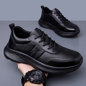 Zapatos de Hombre de Cuero Vacuno Genuino, Punta Redonda, Tacón Bajo, Suela de Goma Acolchada, Color Sólido, Estilo Casual y Moderno - Product Image 1