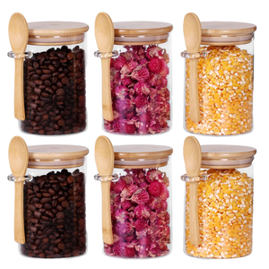 6-teiliges 17oz Zylinder-Glasaufbewahrungsset mit Bambusdeckeln und Löffeln, Umweltfreundliches Modernes Behälterset für Kaffee, Tee, Zucker, Gewürze - Großhandel - Product Image 1