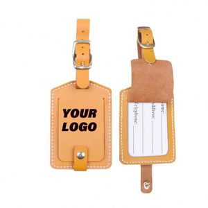Étiquette de bagage en cuir véritable personnalisée avec logo, idéale pour les cadeaux de mariage, les promotions et les voyages – Prête à être expédiée, vente en gros - Product Image 1