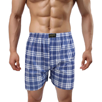 Caleçon Homme Classique Bleu à Carreaux 100% Polyester Respirant Mid Rise Summer Loose Casual Beach Shorts Stock Douzaine Vente en gros