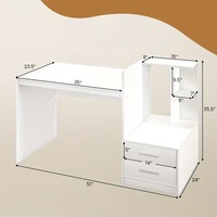 Bureau d'ordinateur compact moderne en bois blanc avec 2 tiroirs et étagère d'angle pour bureau à domicile