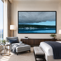 Peinture à l'huile Paysage Lac Bleu Orageux, Forêt Sombre, Art Mural sur Toile pour Hôtel de Luxe, Bureau, Lodge, Décoration de Salon