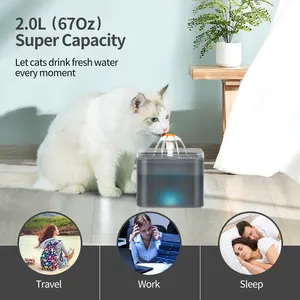 Kedi su çeşmesi Ultra sessiz kedi çeşme 2L ile LED ışık aktif karbon filtre Pet su çeşmesi kediler ve gülen köpek