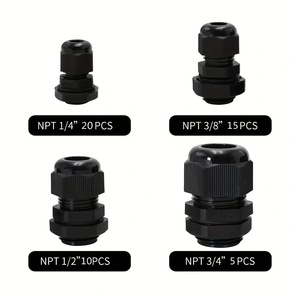 Prensaestopas de nailon impermeables NPT 1/4 3/8 1/2 3/4 pulgadas IP65 de bajo voltaje, kit de conectores de cable negros - Product Image 5