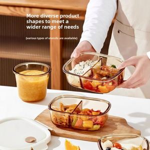 Square Lattice Glass Lunch Box Microwave Safe Airtight Insulated Portable Food <b>Container</b> with Lid for Office Workers Students - Product Image 4