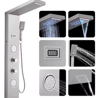 Ensemble de douche mural multifonctionnel pour appartement avec affichage numérique LED, thermostatique, en acier inoxydable et jet de pluie