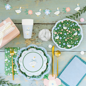 DAMAI Spring Tea Party Decoration Green Floral Plate with White Goose <b>Disposable</b> <b>Tableware</b> Set Paper Napkins Cups Plates - Product Image 1