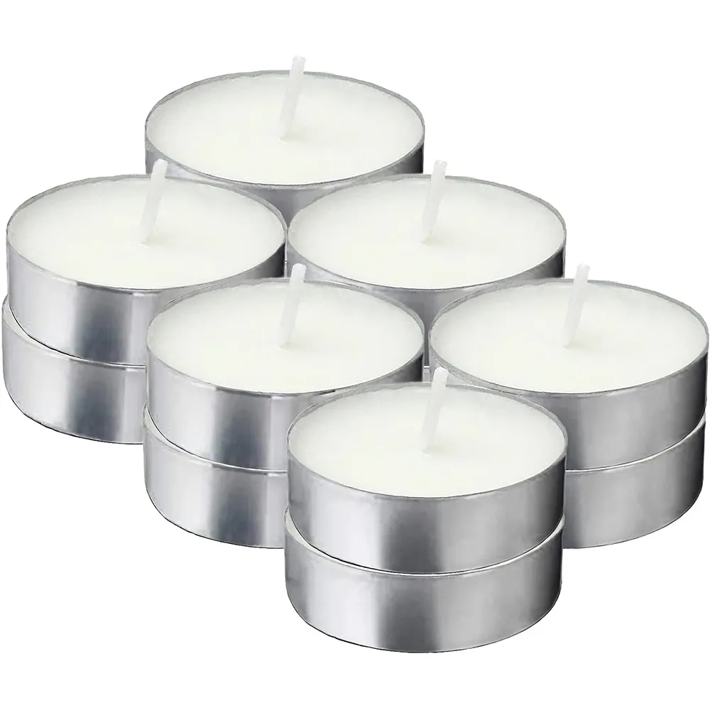 2 4 8 ore di candele a luce notturna a combustione lunga inodore Tealight 50 100 200 luci da tè bianche cera personalizzata OEM