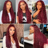 Perruques en cheveux humains 100% naturels, couleur 99J, style Water Wave Pixie Curly, vente en gros, perruques Lace Front HD 13x4 sans colle pour femmes noires