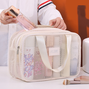 Mesh double-layer <b>toiletry</b> bag large capacity handheld makeup bag multi-functional partition travel cosmetics <b>storage</b> bag - Product Image 3