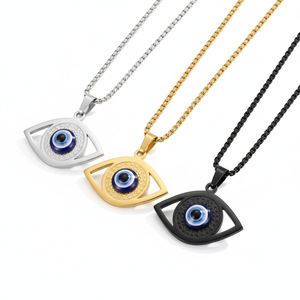 Collar con colgante de ojo turco de acero inoxidable en color dorado, negro y plateado para regalo, joyería, colgantes de moda. - Product Image 1
