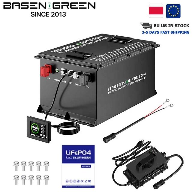 EU Stock Basengreen 51.2V 105Ah LiFePO4 Golf Cart Battery 5.37kWh Deep Cycle 200A BMS Bluetooth IP65 10-Year Warranty ESS