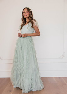 2022 Autumn Casual Elegant Custom Women Flutter Sleeve <strong>White</strong> <strong>Lace</strong> Tulle Plus Size Maxi <strong>Dress</strong> - Product Image 6