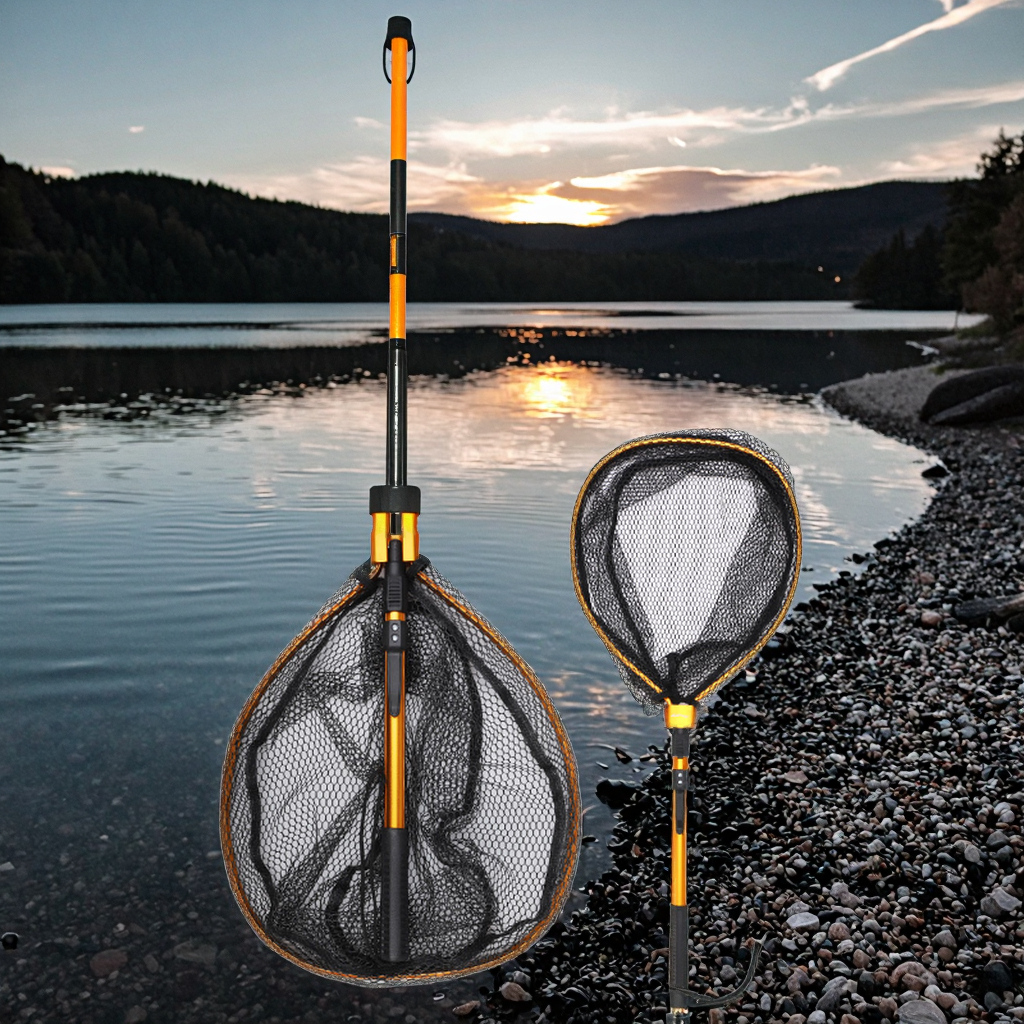 Histar Manufacturer Ultralight Portable Soft Rubber Mesh With Stainless Steel Handle Fly Fishing Tool Foldable Landing Net