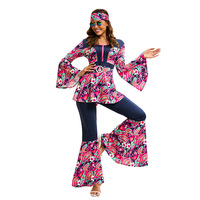 Costume hippie pour carnaval, fête d'Halloween, tenue vintage à franges florales, style rétro des années 70, rock, hip-hop, disco, costume de cosplay