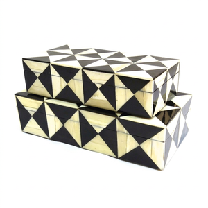 Modern Rectangular Storage Boxes Black White Geometric Pattern <b>Stackable</b> Wood Jewelry <b>Box</b> Decorative Living Room Organizer - Product Image 1