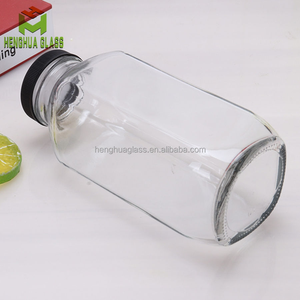Vente en ligne de bouteilles en verre françaises carrées de jus de fruits pressées à froid de 250ml <span class=keywords><strong>360ml</strong></span> 500ml avec couvercles en plastique - Product Image 4