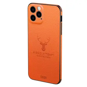 Casing Persegi Tekstur Kulit Mewah Tahan Guncangan, Casing Pelindung Kamera Rusa Mini X XR XS, Casing HP Bingkai Persegi Tekstur Kulit Mewah untuk iPhone 13 12 11 Pro Max