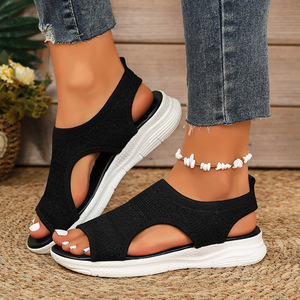 Nuevas sandalias de verano 26 de tacón bajo y grueso con puntera de boca de pez y parte superior de lona de suela gruesa, tallas grandes, estilo europeo/americano, para venta transfronteriza. - Product Image 3