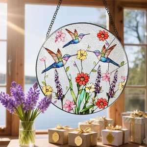 Atrapasueños de Vitral Personalizado con Colibrí, Colgante Circular para Ventana, Decoración Colorida para el Hogar, Regalo para Jardín, Recuerdo para Fiestas - Product Image 2