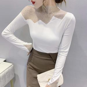 Maglietta da <span class=keywords><strong>donna</strong></span> a maniche lunghe in cotone con foratura a metà dolcevita - Product Image 4