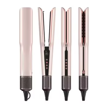 Dual Voltage 1300W Hot Air Styler 2 in 1 Titanium Flat Iron & Straightener with Airflow Electric Dryer for Hotels Personal Use