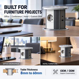 เต้ารับไฟฟ้าแบบป๊อปอัพพร้อมที่ชาร์จไร้สาย Qi 15W วัสดุอะลูมิเนียม 4 ช่องจ่ายไฟ USB-A และ USB-C รับผลิตตามแบบ OEM/ODM - Product Image 6