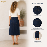 Jupe décontractée Yegao en denim 100 % coton, coupe trapèze mi-mollet, lavée, respirante, taille naturelle, pour femme, vente en gros, personnalisable, faible MOQ, été, ODM