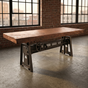 Table à manger industrielle pliable en fonte avec manivelle, hauteur réglable, plateau en bois massif, mobilier pour la maison, appartement, hôtel, 6 places - Product Image 3