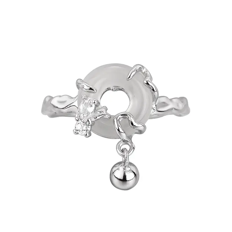 Individueller Schmuck Neuheiten süßer Bär Wih Ball Jade Donut offen 925 Sterling-Silberring für Damen