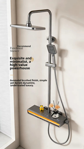 Ensemble de douche YF moderne à lumière <span class=keywords><strong>LED</strong></span> ambiante, mitigeur thermostatique, affichage numérique 2026, gris anthracite, système de douche pluie à touches piano - Product Image 5