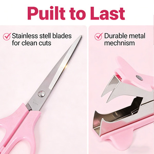 ชุดเครื่องเขียนสีชมพูน่ารักแบบขายส่ง ชุดอุปกรณ์จัดระเบียบโต๊ะทำงานครบชุด พร้อมที่เย็บ<span class=keywords><strong>กระดาษ</strong></span> เครื่องเจาะกระดาษ กรรไกร สำหรับโรงเรียนและสำนักงาน - Product Image 5