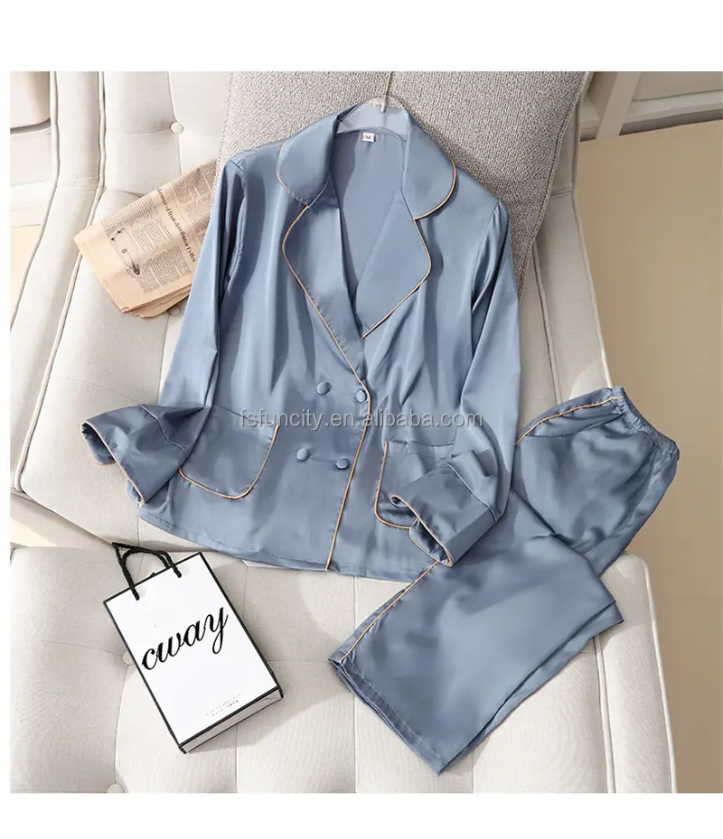 Luxury Pajamas Women Set Hot Selling Sleepwear Casual Long-sleeved Trousers Satin Silk Sleep Wear Female Luxury Lounge Wear