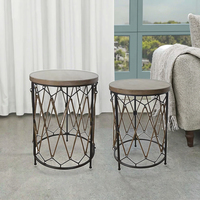 Table d'appoint moderne ronde en bois avec cadre en métal et décoration en corde Table de chevet imbriquée pour tables console de chambre à coucher ou de salon