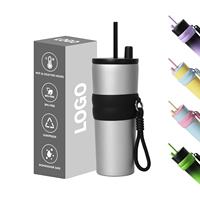 Tasse de voyage isotherme à double paroi en acier inoxydable avec logo personnalisé, revêtement céramique, anti-fuite, avec paille, maintien au froid 12-24h